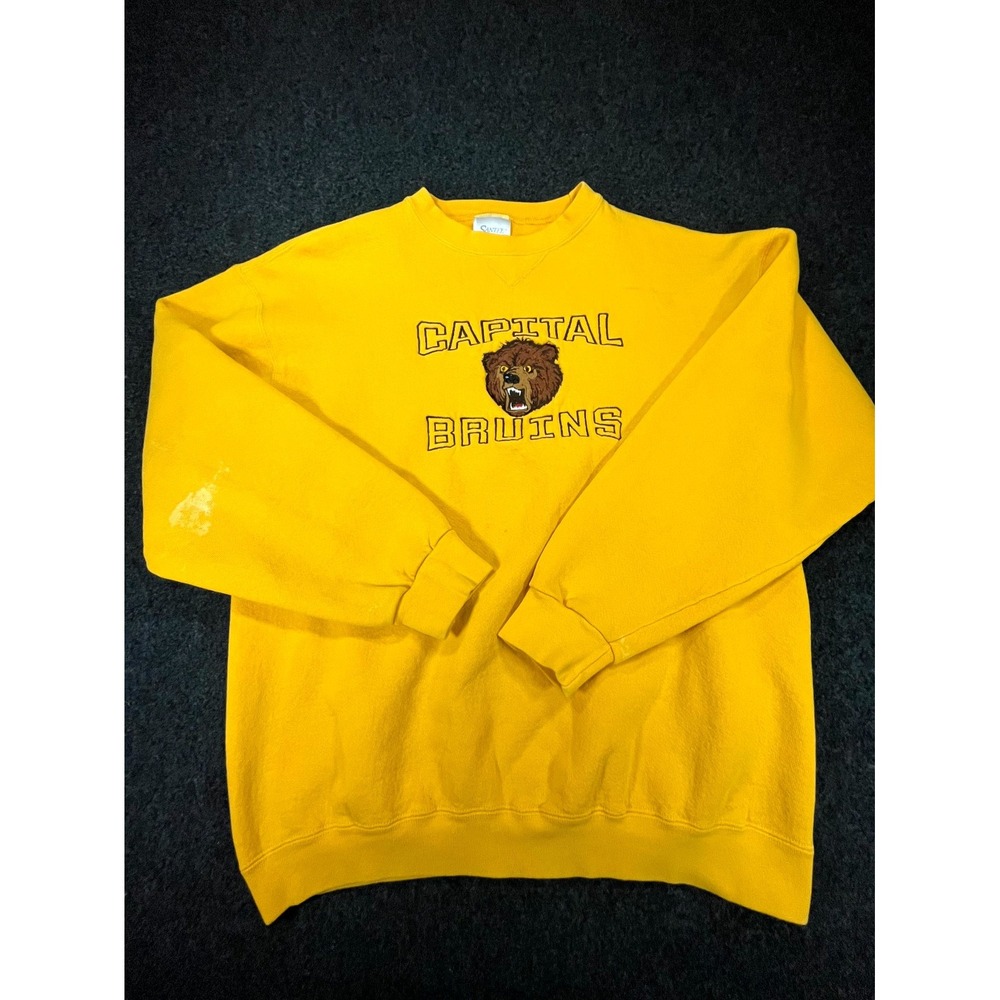 VTG Santee Platinum Sweatshirt Mens Large Yellow Embroidered Logo Capital Bruins